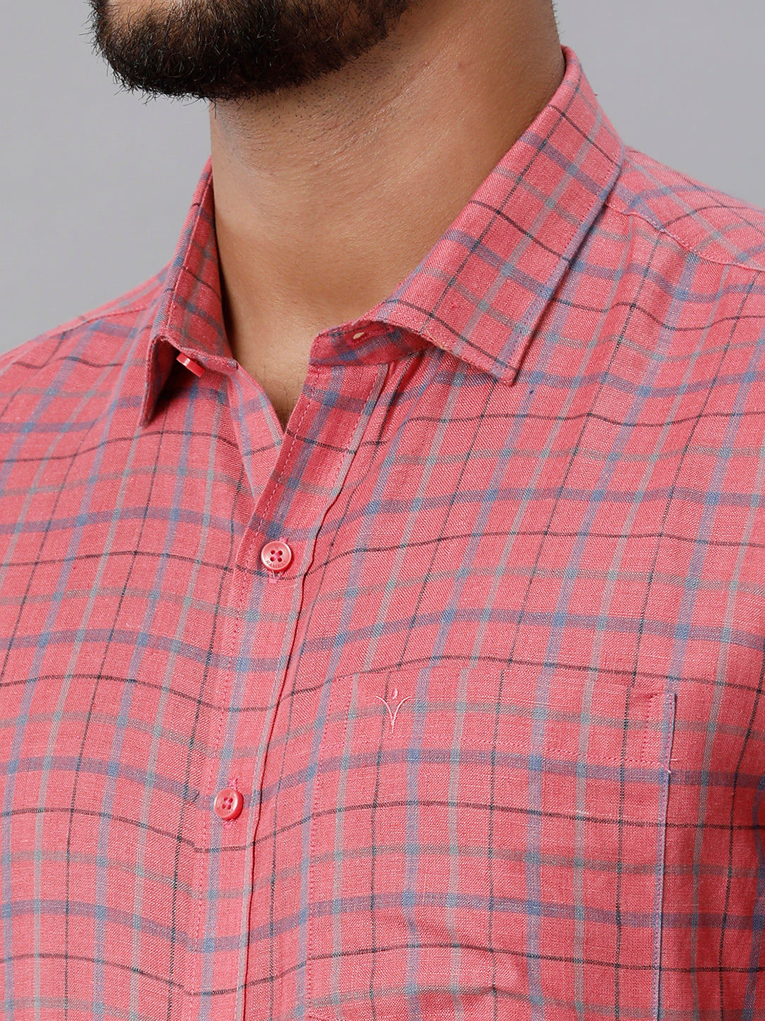 Mens Pure Linen Checked Full Sleeves Dark Pink Shirt LS7-Zoom view