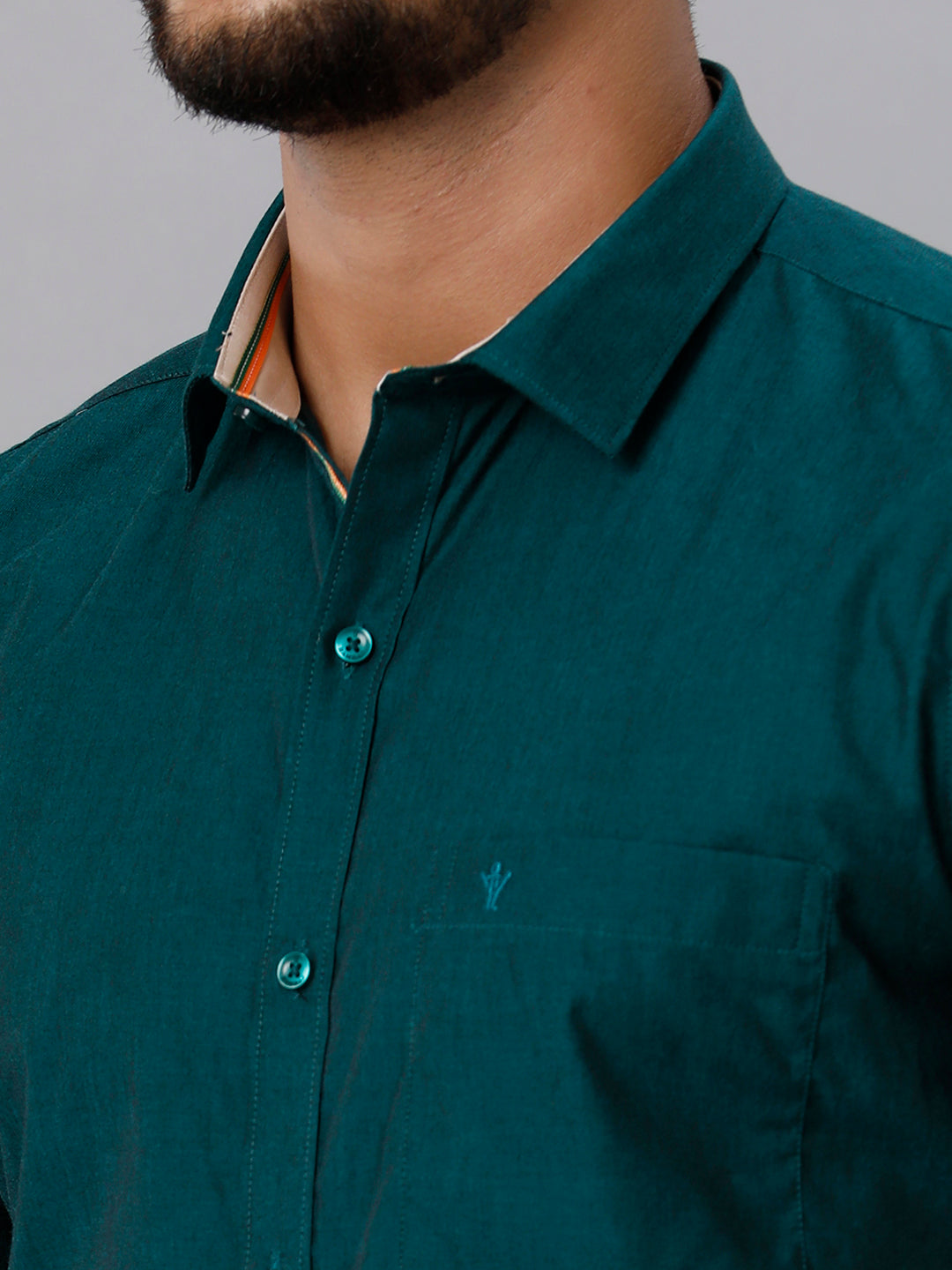 Mens Premium Cotton Formal Shirt Half Sleeves Dark Green MH G116-Zoom view
