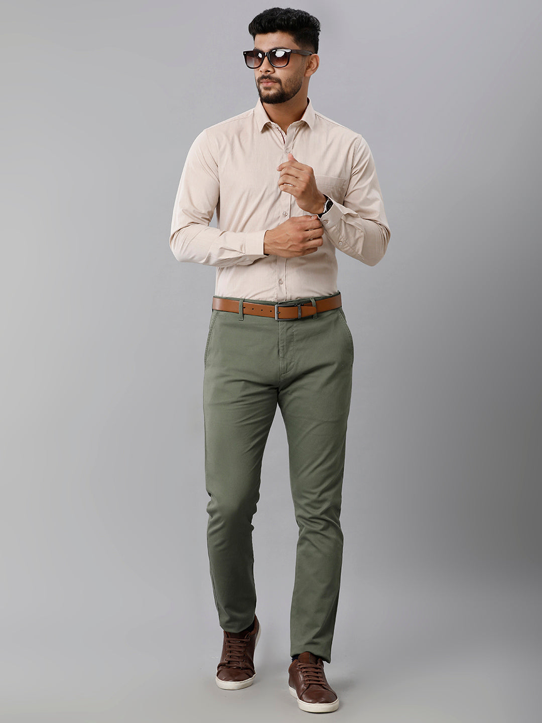 Mens Premium Cotton Formal Shirt Full Sleeves Light Brown MH G113-Full view