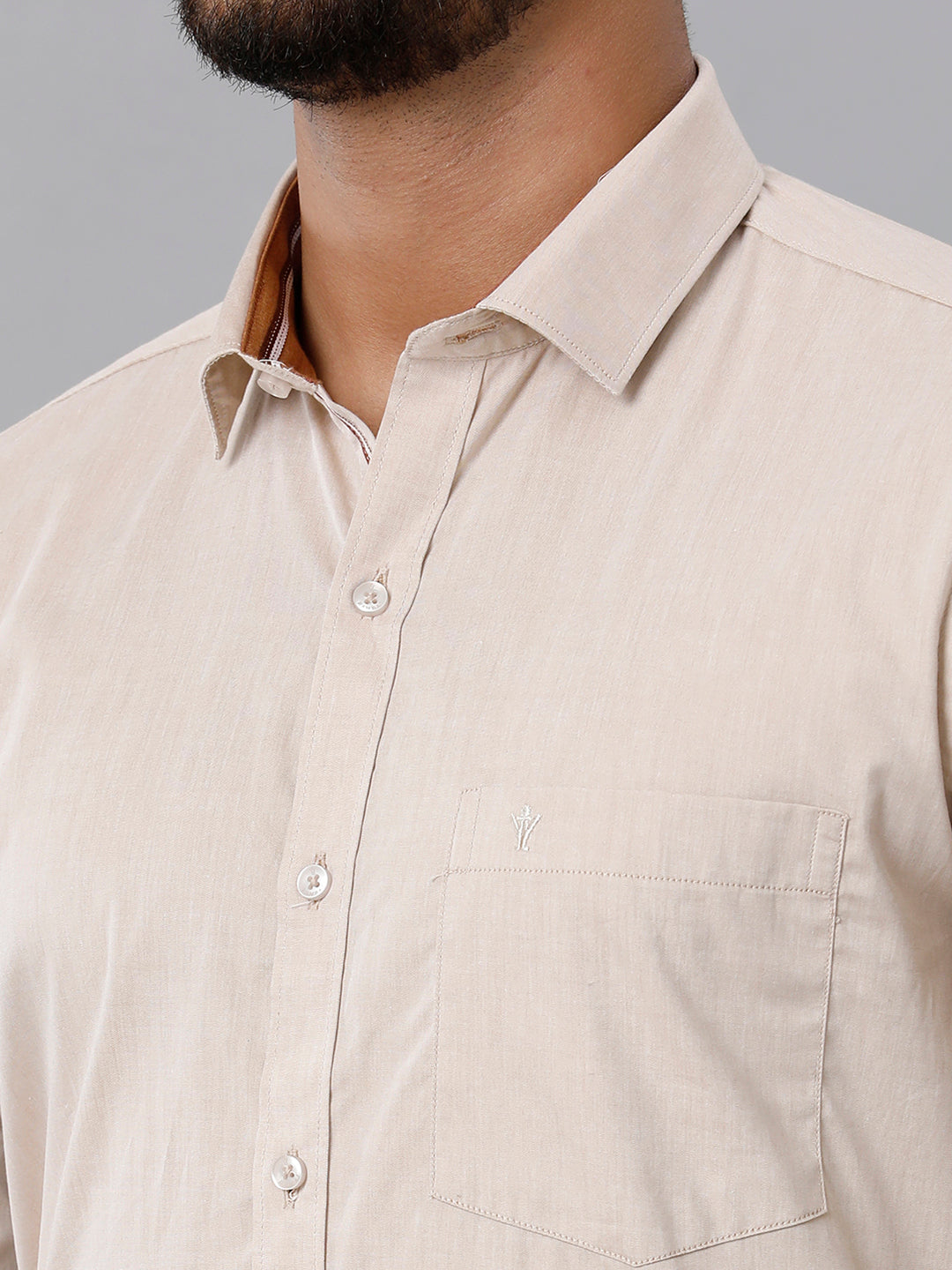 Mens Premium Cotton Formal Shirt Full Sleeves Light Brown MH G113-Zoom view