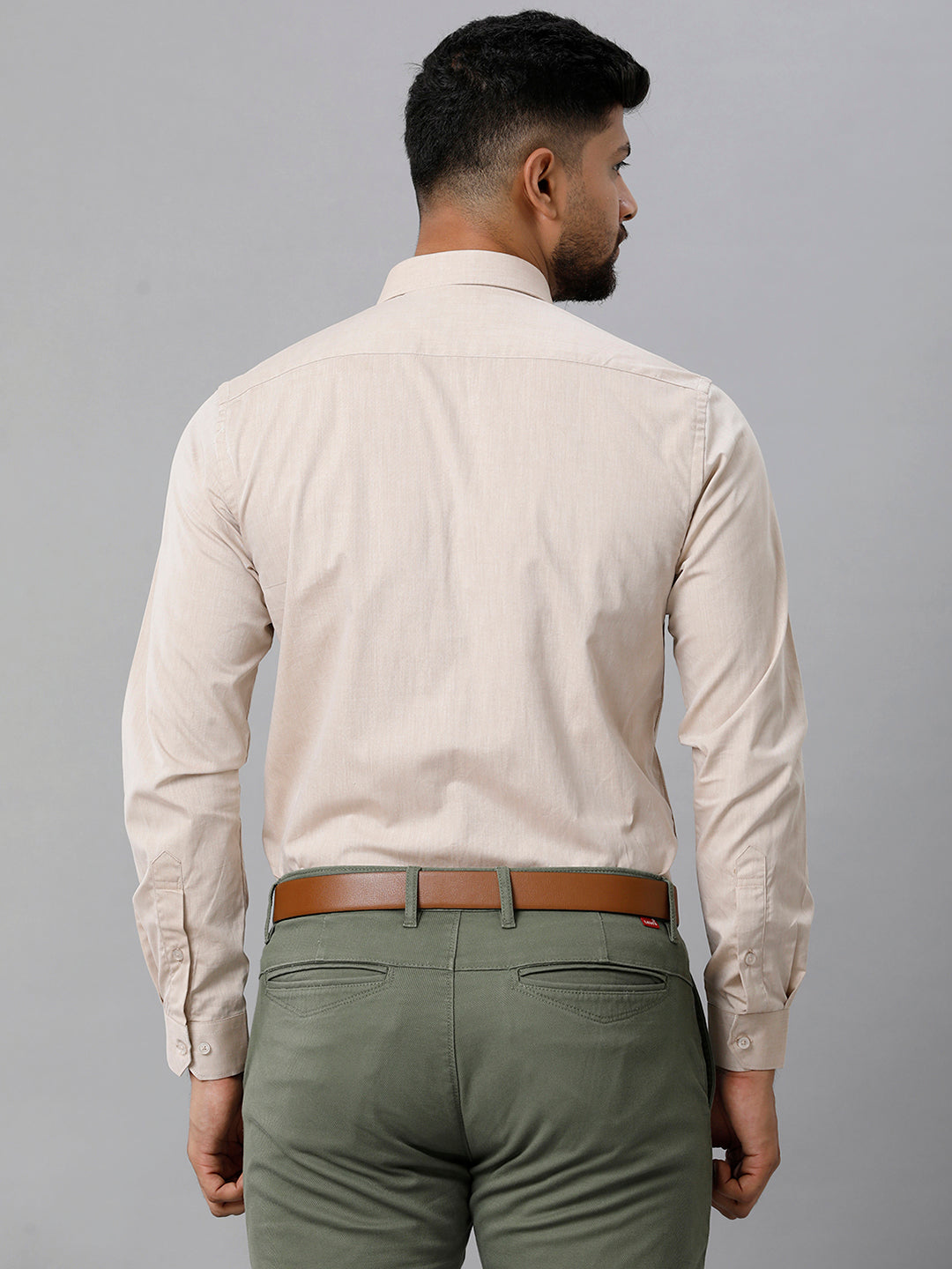 Mens Premium Cotton Formal Shirt Full Sleeves Light Brown MH G113-Back view