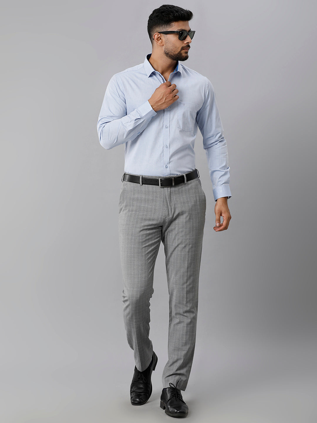 Mens Premium Cotton Formal Shirt Full Sleeves Blue MH G119-Full view