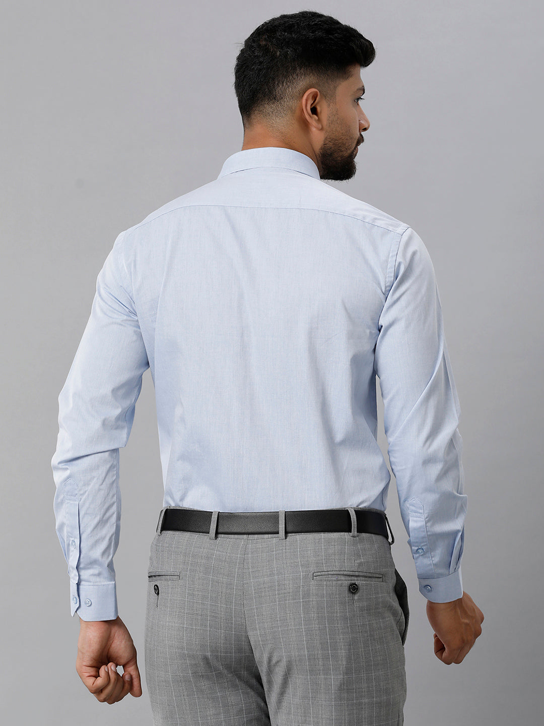 Mens Premium Cotton Formal Shirt Full Sleeves Blue MH G119-Back view