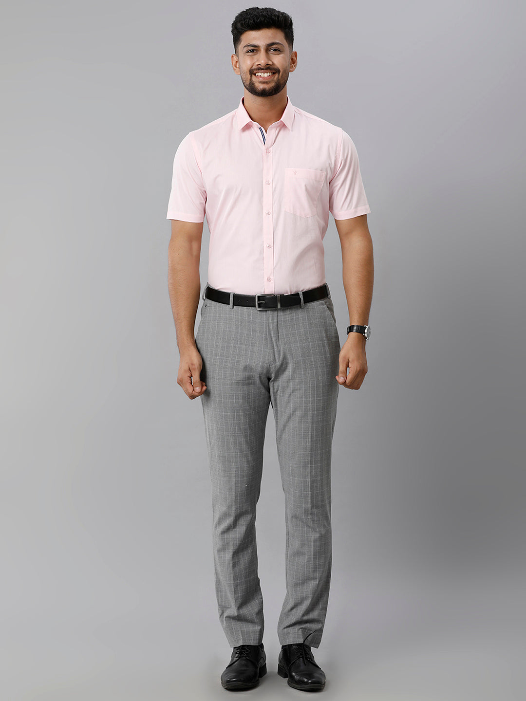 Mens Premium Cotton Formal Shirt Half Sleeves Light Pink MH G115-Full view