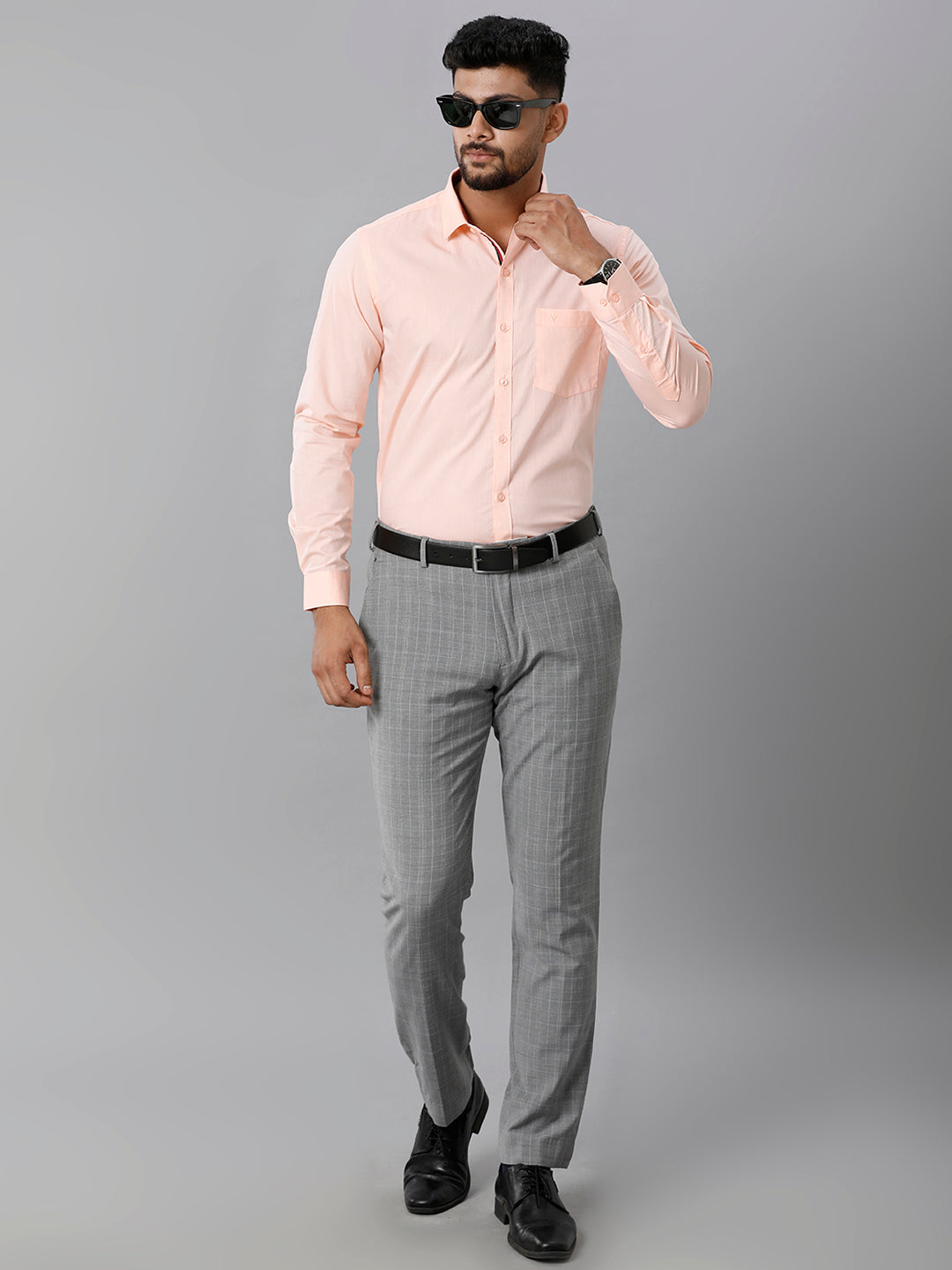 Mens Premium Cotton Formal Shirt Full Sleeves Light Orange MH G117-Full view