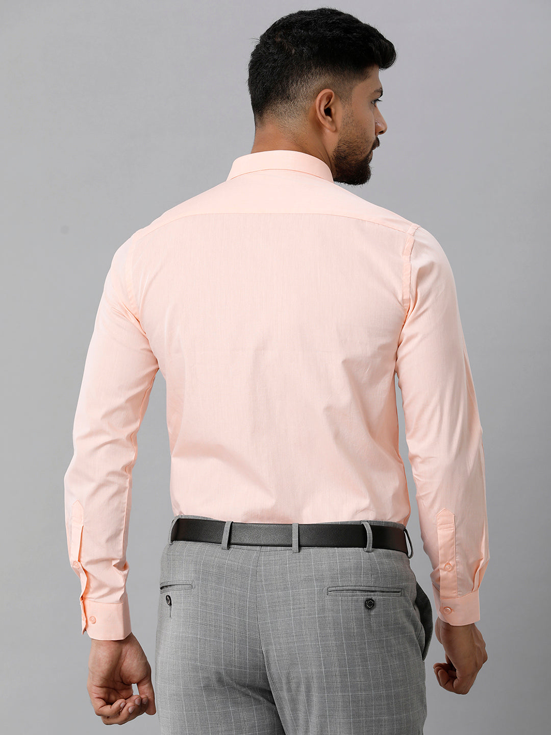 Mens Premium Cotton Formal Shirt Full Sleeves Light Orange MH G117-Back view