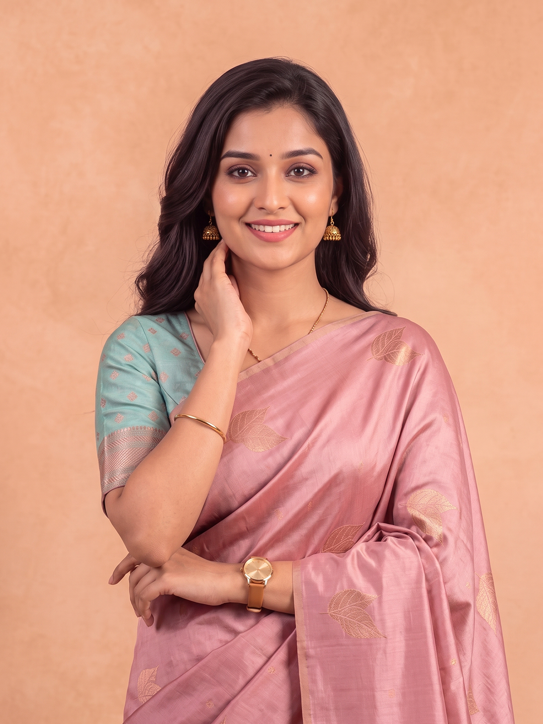Women Soft Silk Peach with Blue Saree SS526