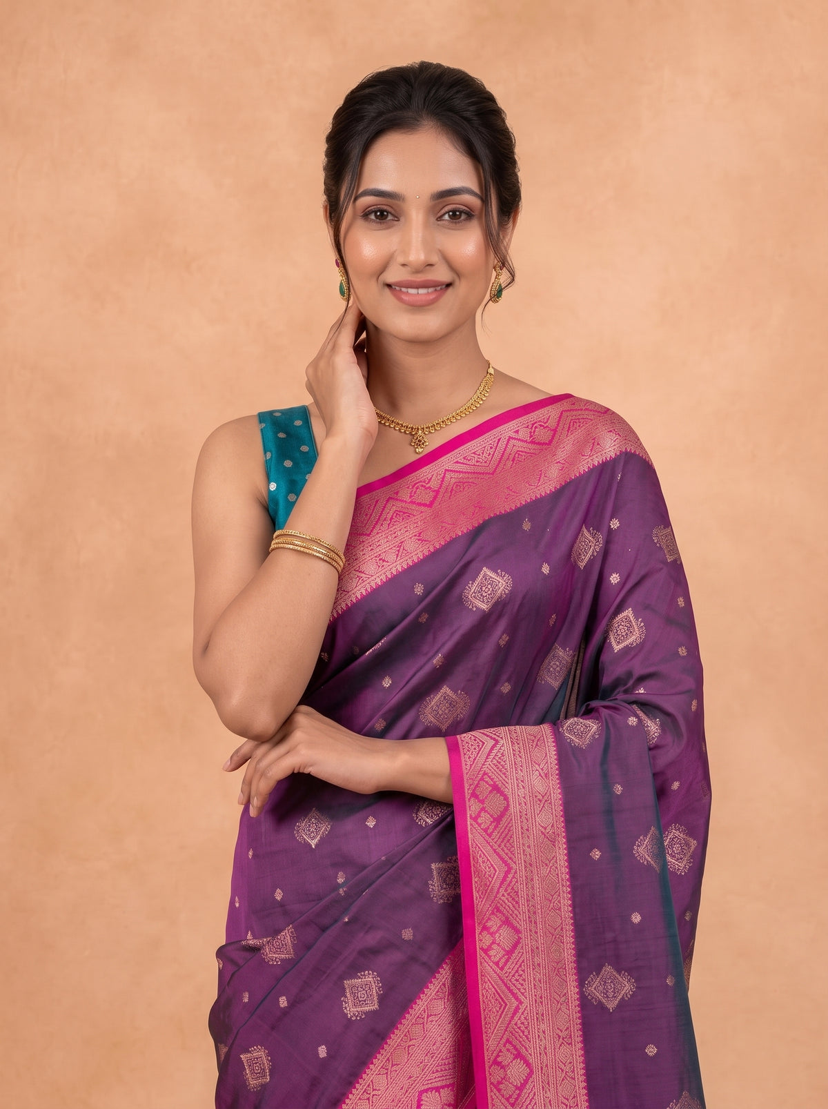 Women Soft Silk Purple with Green Saree SS469