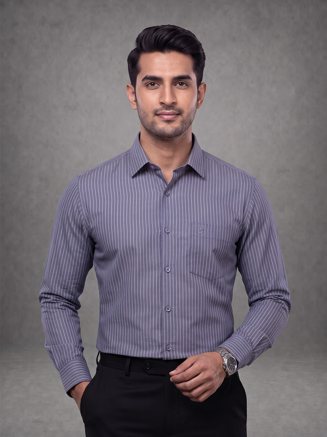 Prima Club Premium Cotton Dobby Purple Stripes Regular Fit Shirt SRAR7