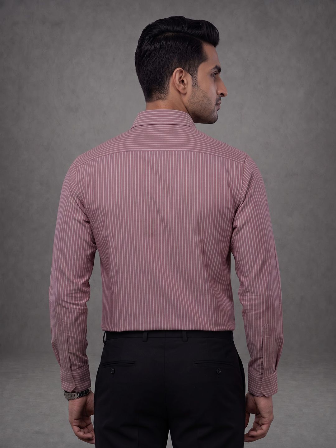 Prima Club Premium Cotton Dobby Pink Red Stripes Regular Fit Shirt SRAR3