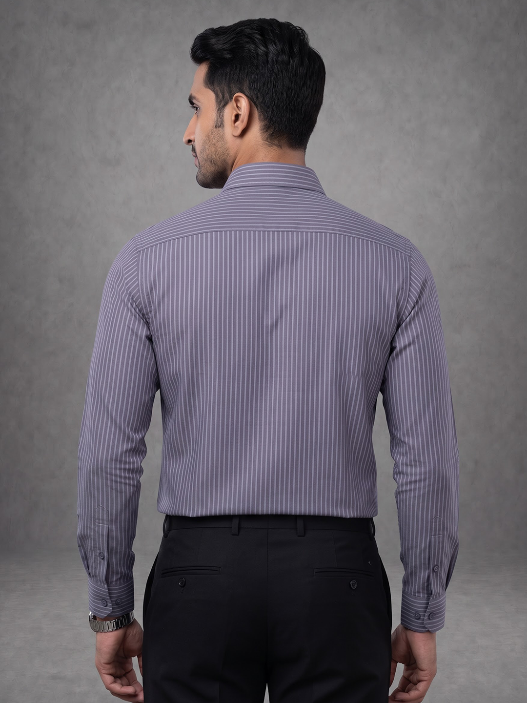 Prima Club Premium Cotton Dobby Purple Stripes Regular Fit Shirt SRAR7