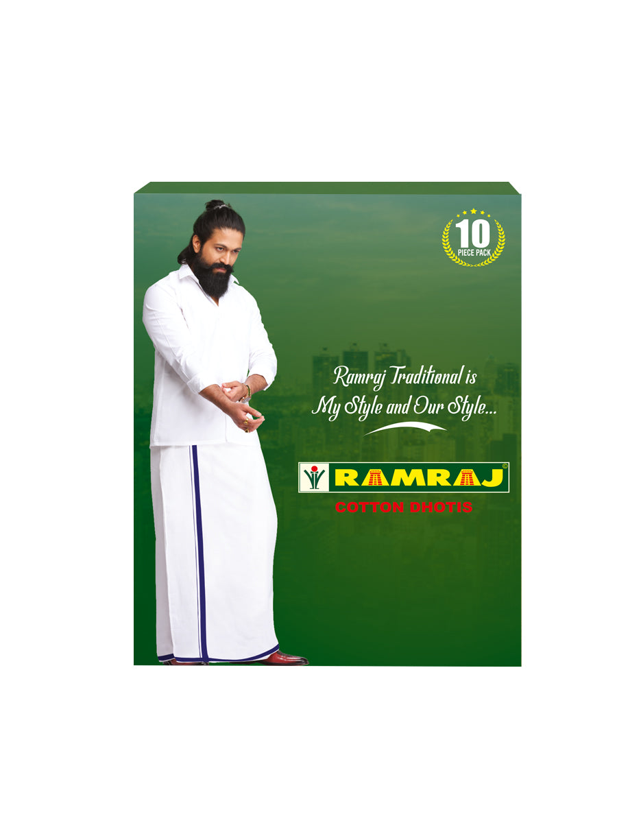 Mens Single White Dhotis With Big Border Mission (10 PCs Pack)-Ad vert one