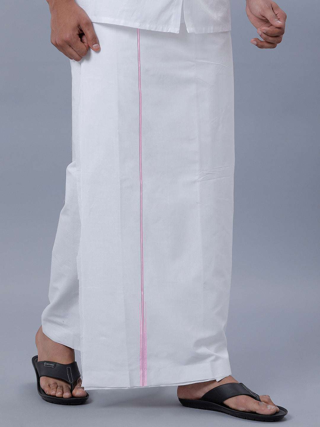 Mens Double Dhoti White with Pink Border Luxury Club 40155-Side view