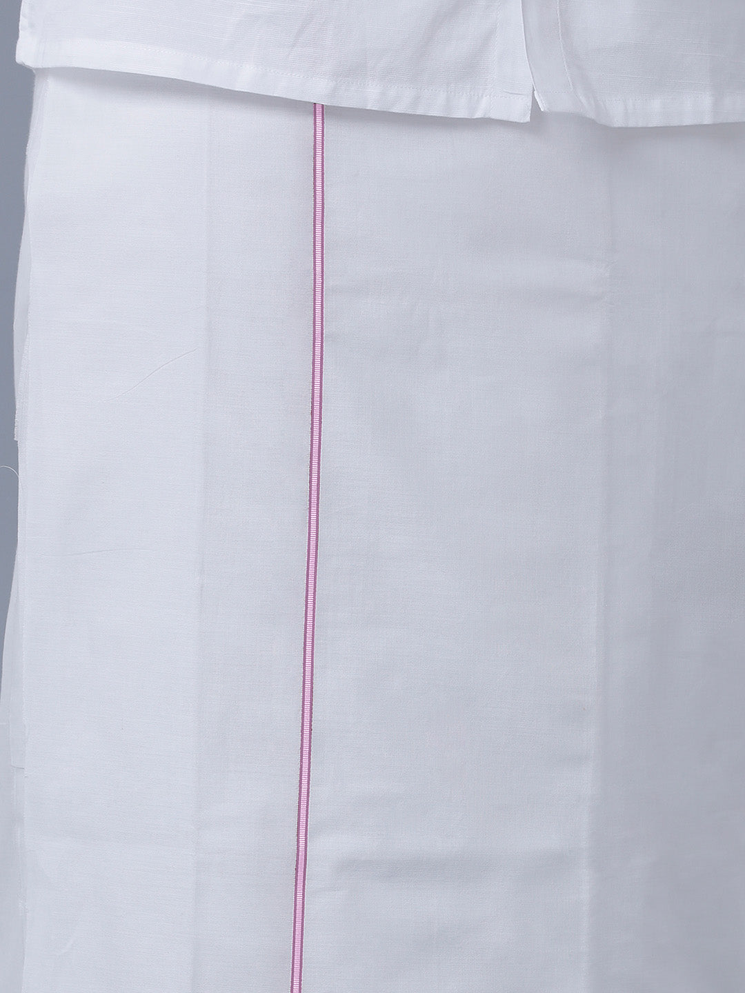 Mens Double Dhoti White with Pink Border Luxury Club 40155-Zoom view