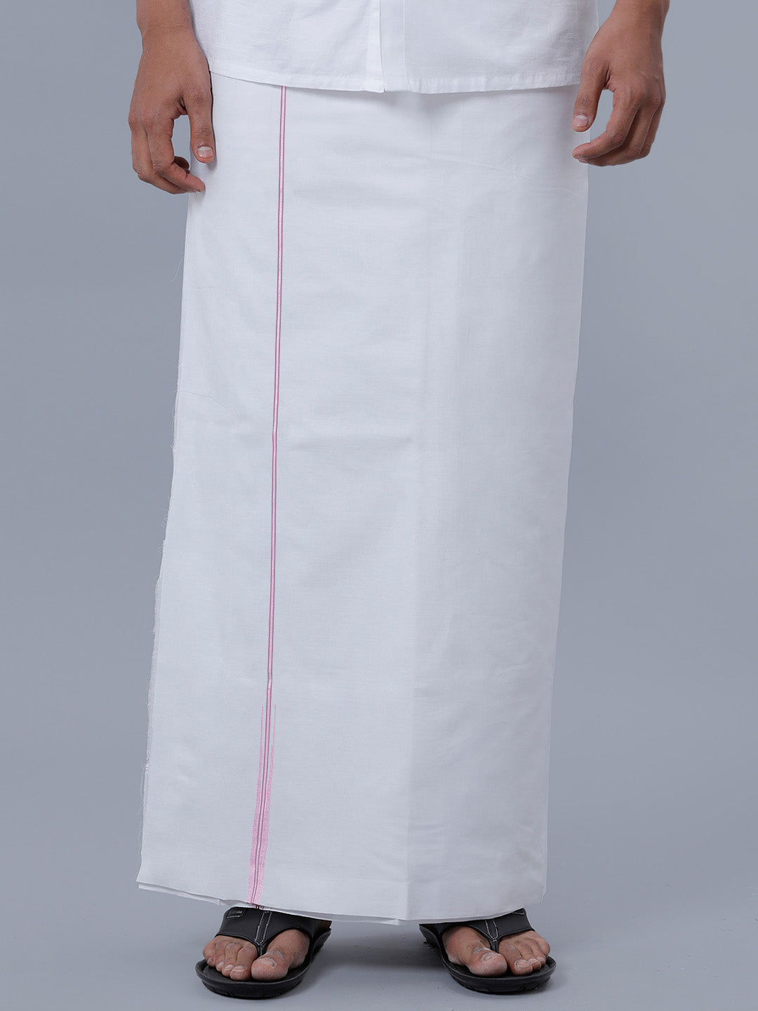 Mens Double Dhoti White with Pink Border Luxury Club 40155