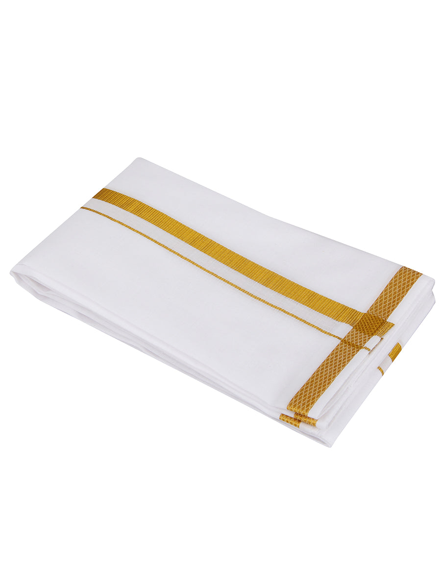 Mens 100% Cotton White Full Sleeves Shirt with 3/4''Jari Double Dhoti+Towel Combo-Full view