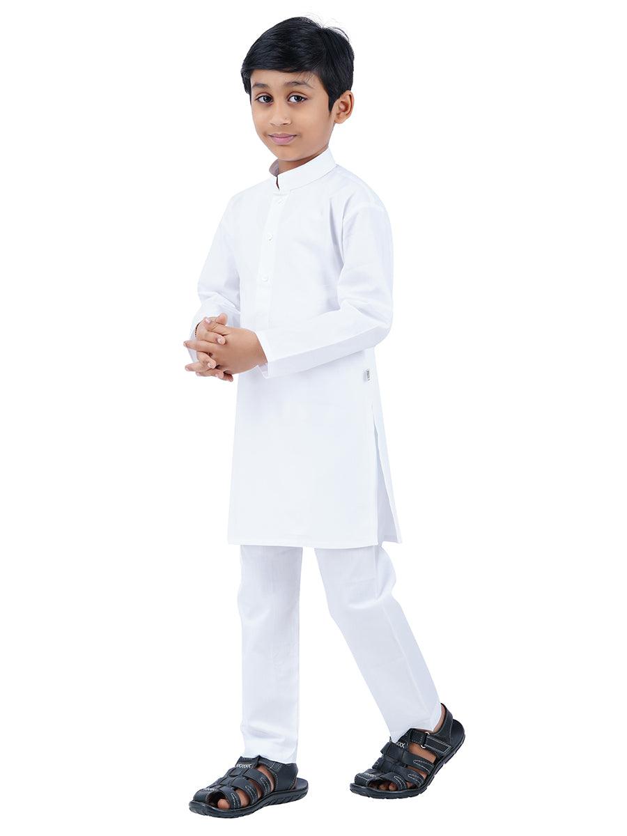 Boys Kurtha Pyjama Set White -  Ramraj CottonBoys Kurta and Pyjama White Set-Side view