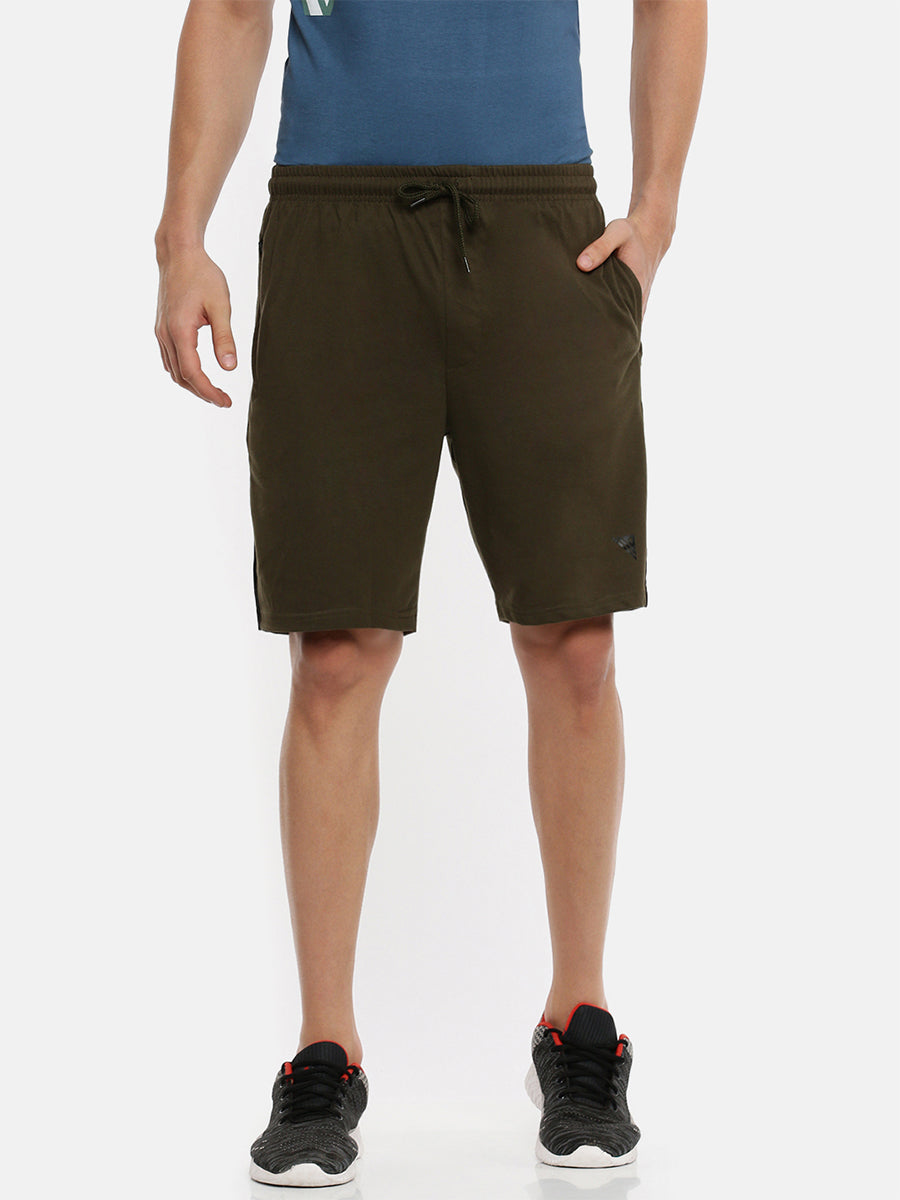 Super Combed Cotton Smart Fit One Side Zipper Shorts Olive Green