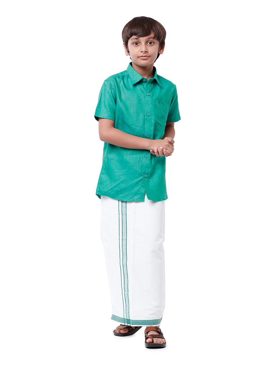 Boys Matching Dhoti & Shirt Combo Green C36Boys Matching Dhoti & Shirt Combo Green C36-Front view