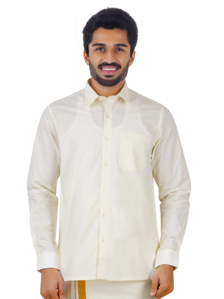 Mens Cotton Cream Shirt Full Sleeves Chiranjeevi