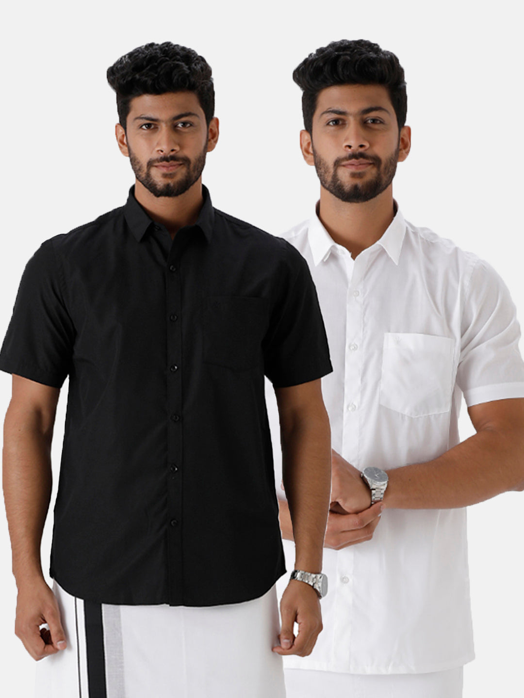 Mens Black and White Half Sleeves Shirt Combo