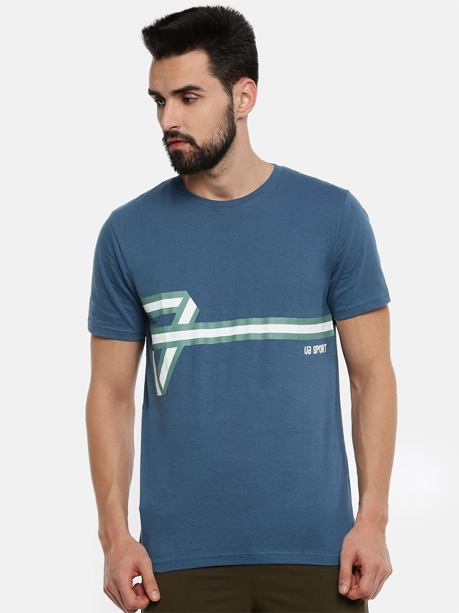 Super Combed Cotton Round Neck Graphic T-Shirt Blue GT10