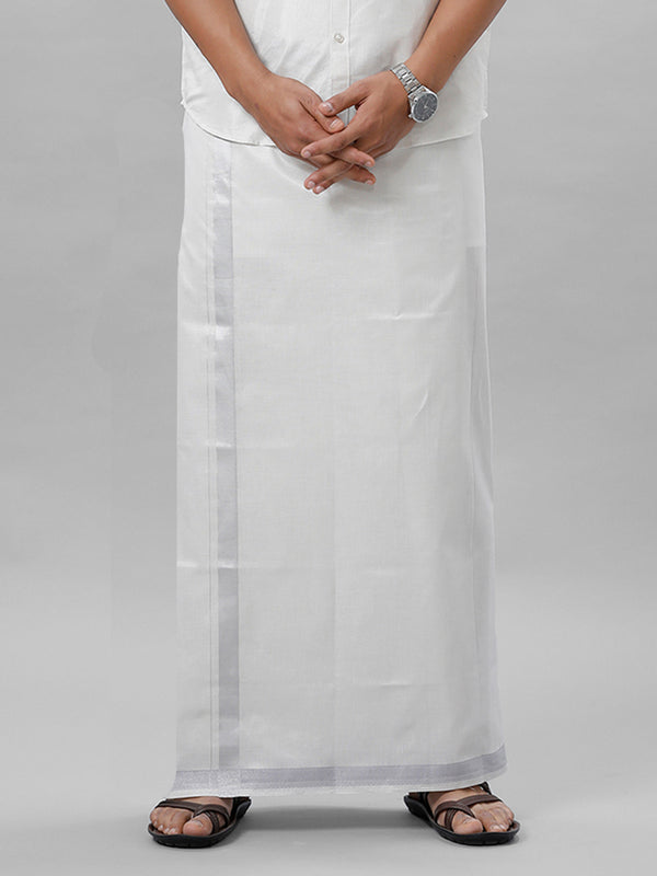 Mens Single Silver Tissue Dhoti with Jari 1" Extreme Silver