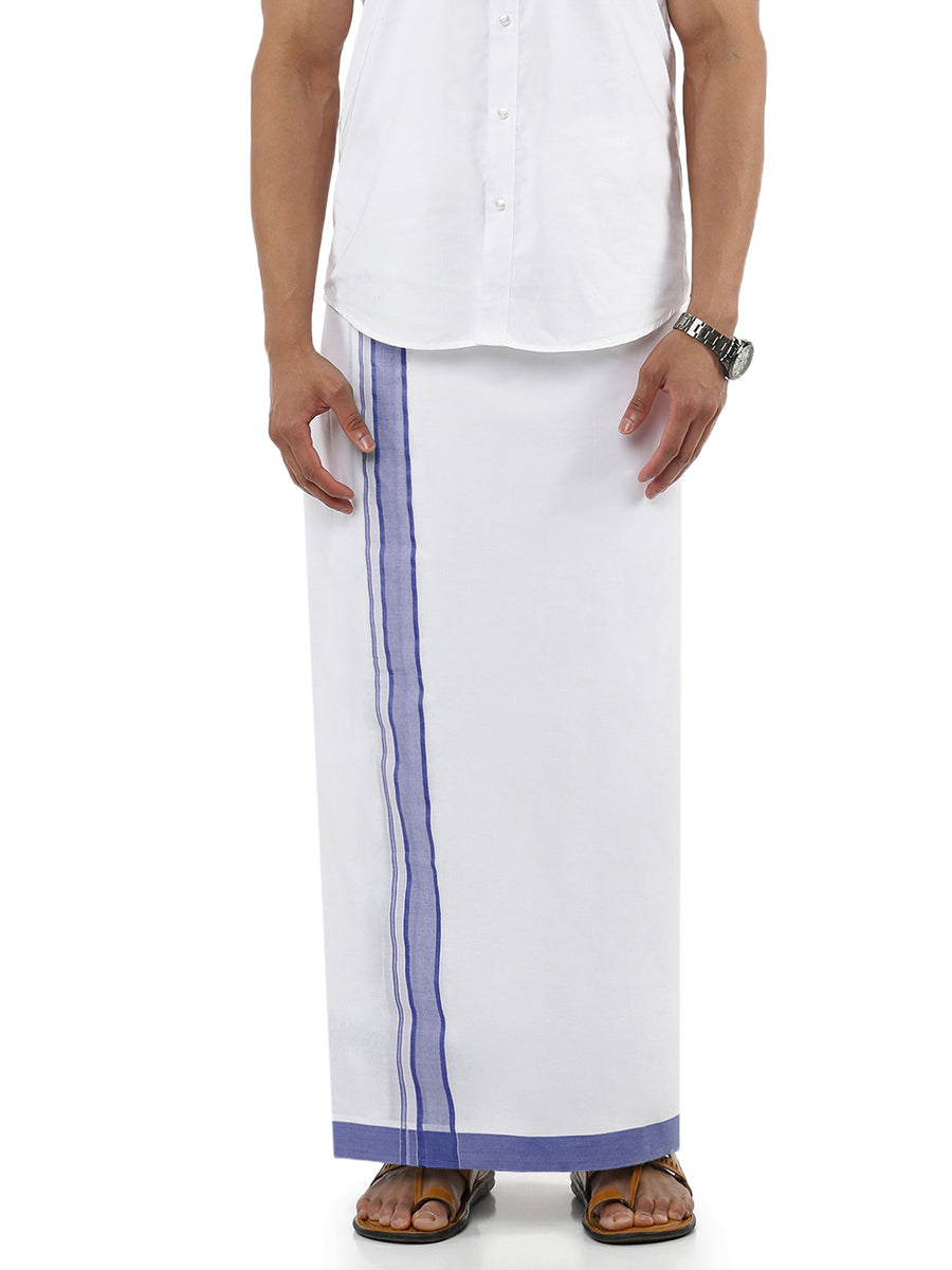 Mens Double Dhoti White with Fancy Border Aaral Navy