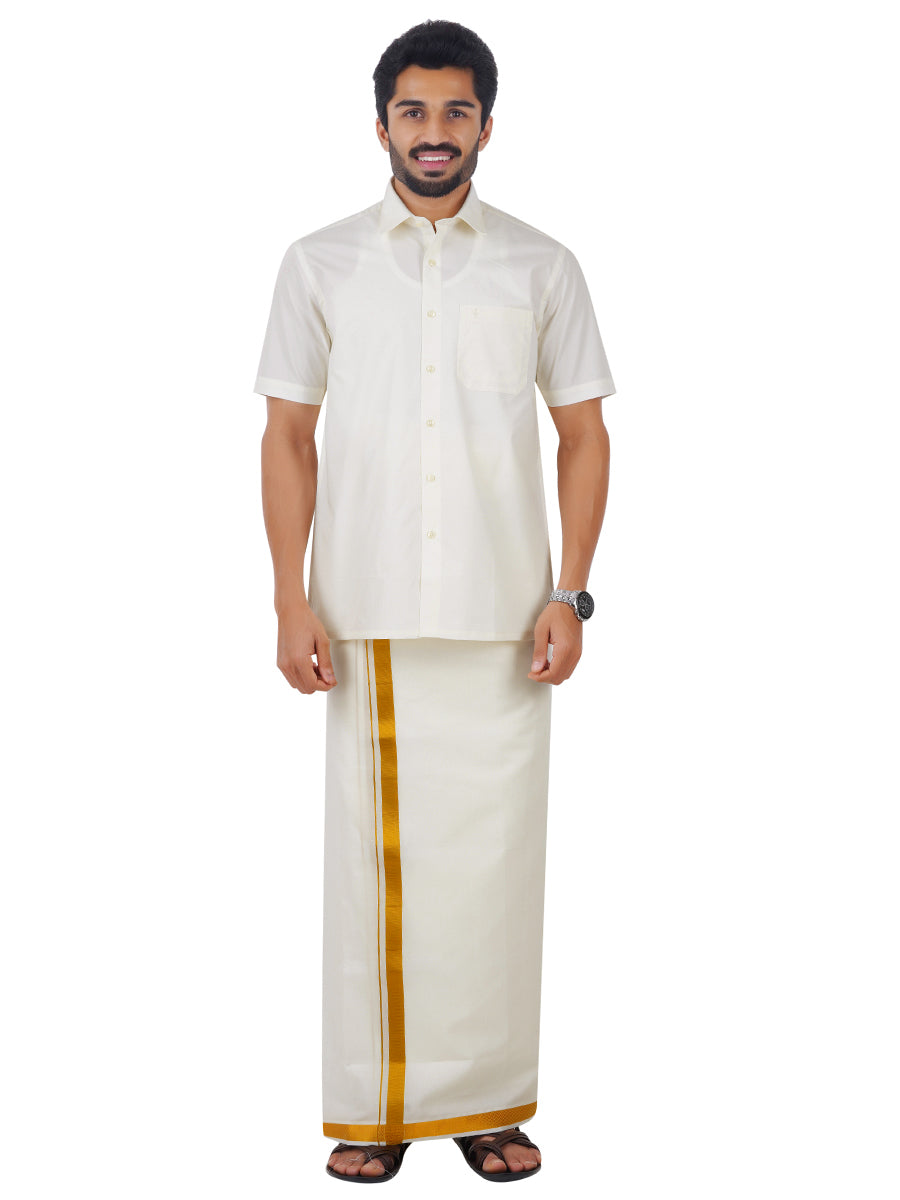 Mens Cotton Cream Shirt Half Sleeves Chiranjeevi-Full view