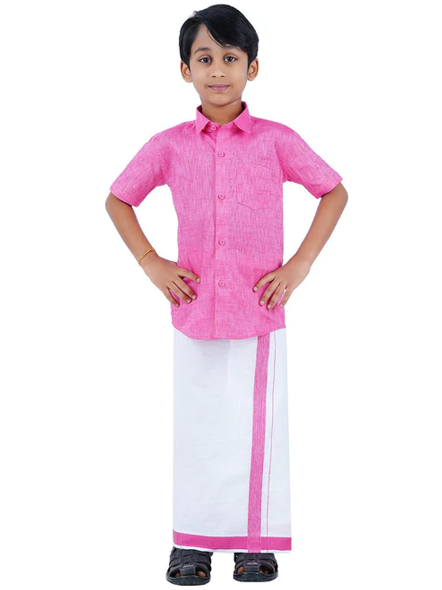 Boys Matching Dhoti & Shirt Combo Pink C34