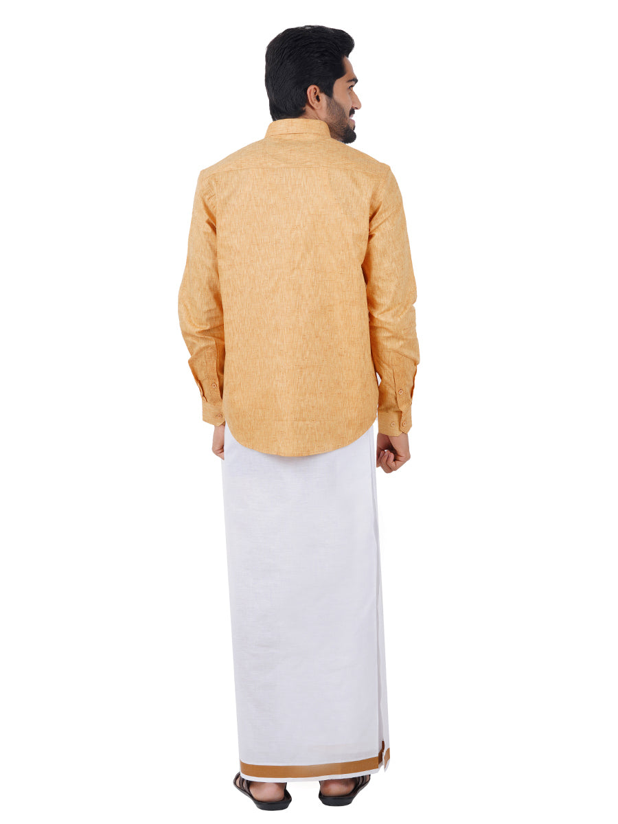 Mens Readymade Adjustable Dhoti with Matching Shirt Full Mustard C1-Back view