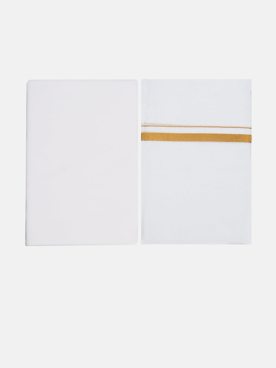 Mens Cotton White Shirt Bit with 1/2" Gold Jari Dhoti Combo Pilot Soft-Full view