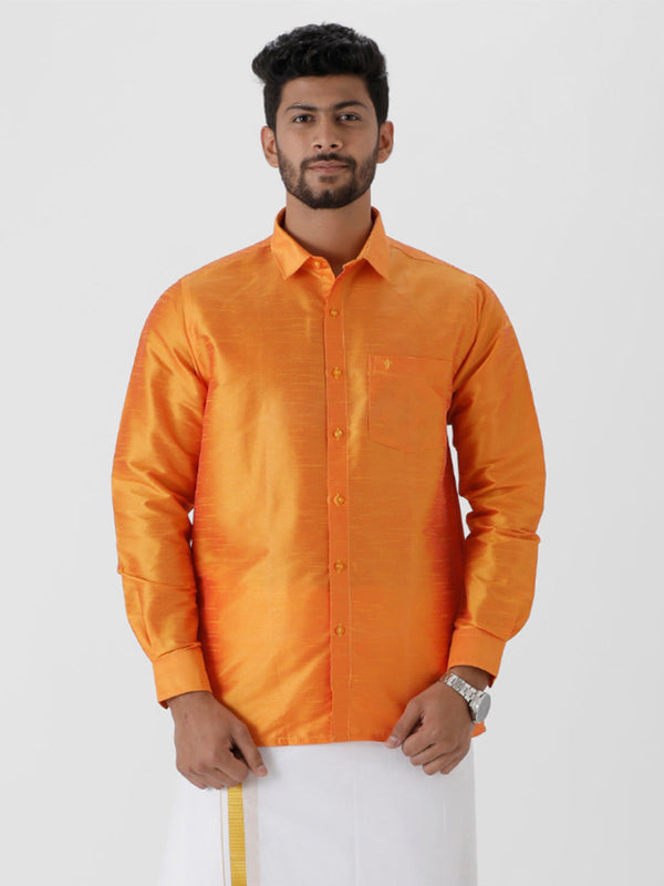 Mens Solid Fancy Full Sleeves Shirt Golden Orange