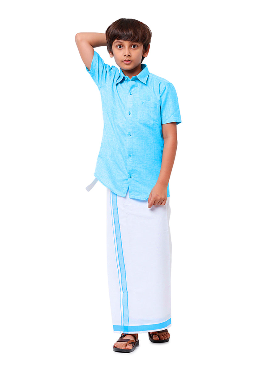 Boys Matching Dhoti & Shirt Combo Blue C11-Front view