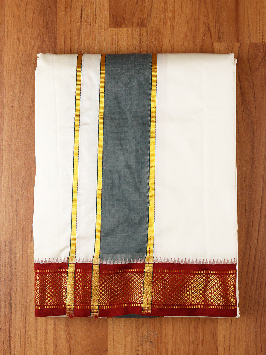Mens Pure Silk 7K Mayilkhan Panchakacham & Towel 9+5 Thirukalyan-View one