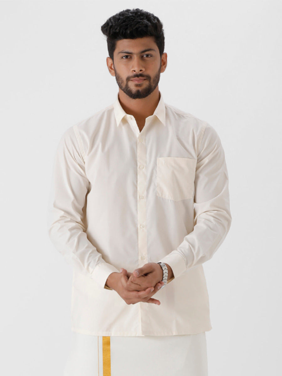Mens Cotton Cream Shirt Full Sleeves Kalyan Cotton
