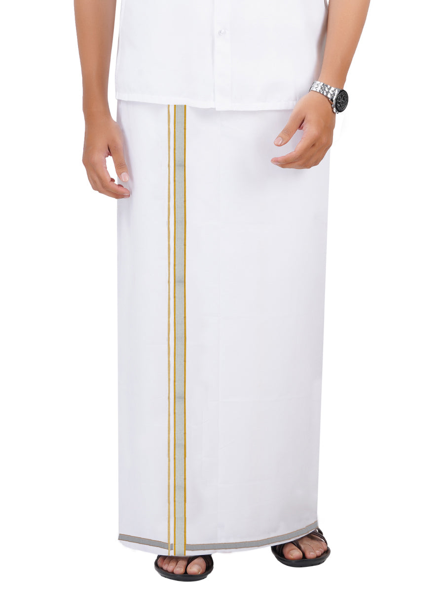 Mens Double Dhoti White with Fancy Border Garland 408J