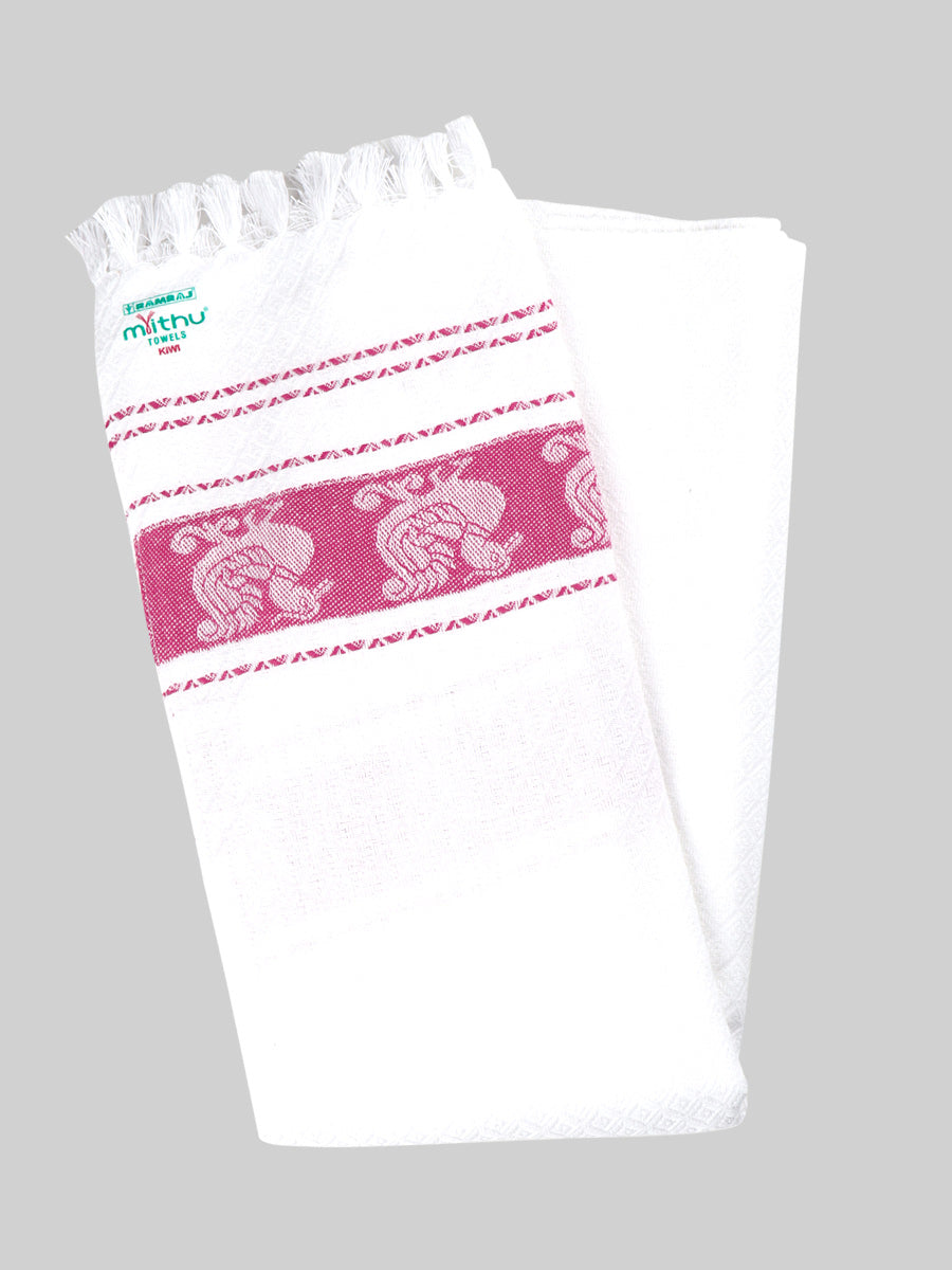 Cotton White Bath Towel Kiwi-Pink