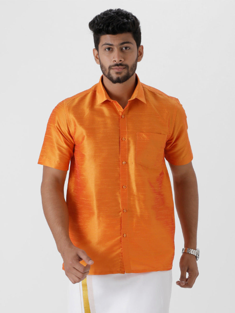 Mens Solid Fancy Half Sleeves Shirt Orange