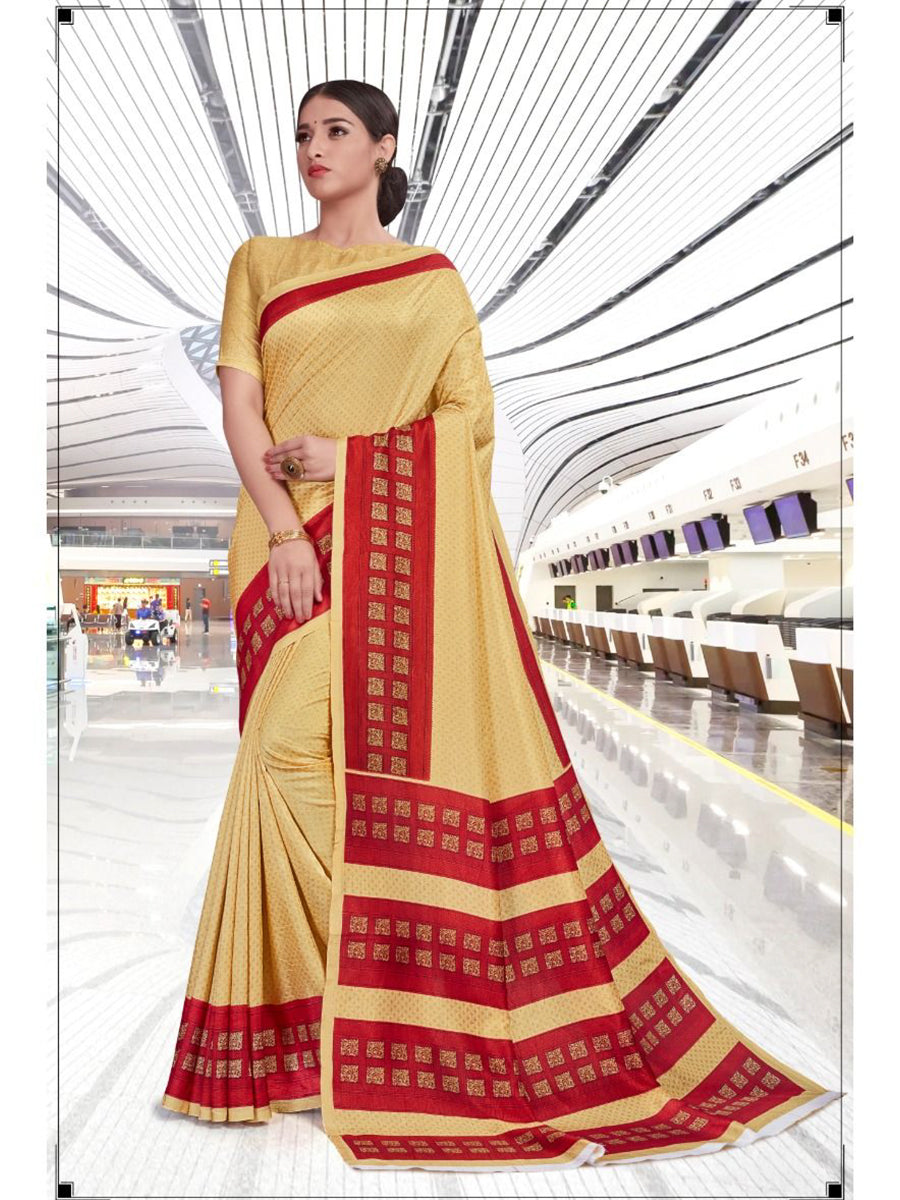 Beige Coffee Tripura Cotton Hotel Uniform Sarees 460 - Uniform Sarees Corp  - India's Most Trusted Brand for Uniforms