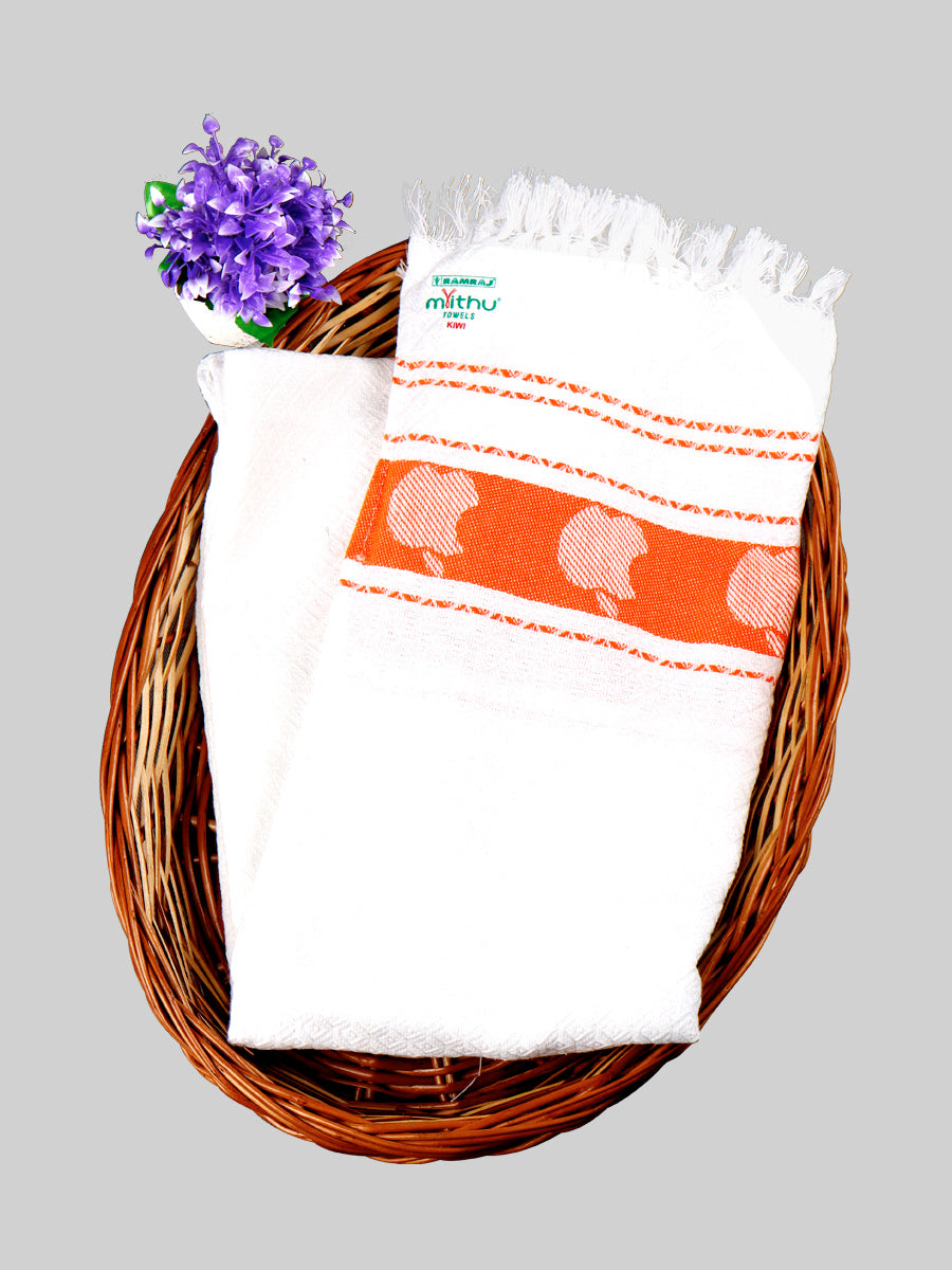 Cotton White Bath Towel Kiwi-Orange