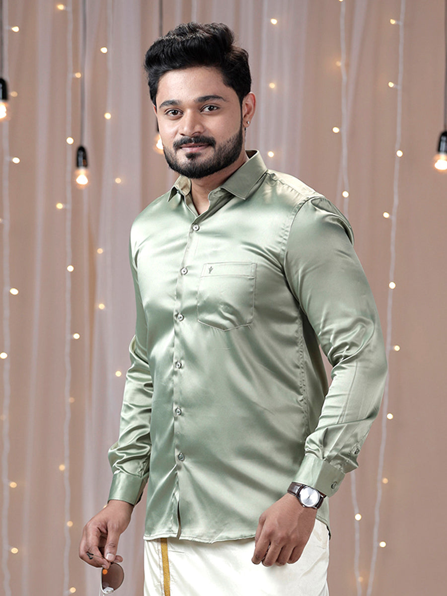 Mens Party Wear Olive Green Full Sleeves Colour Shirt PSS1-Side view