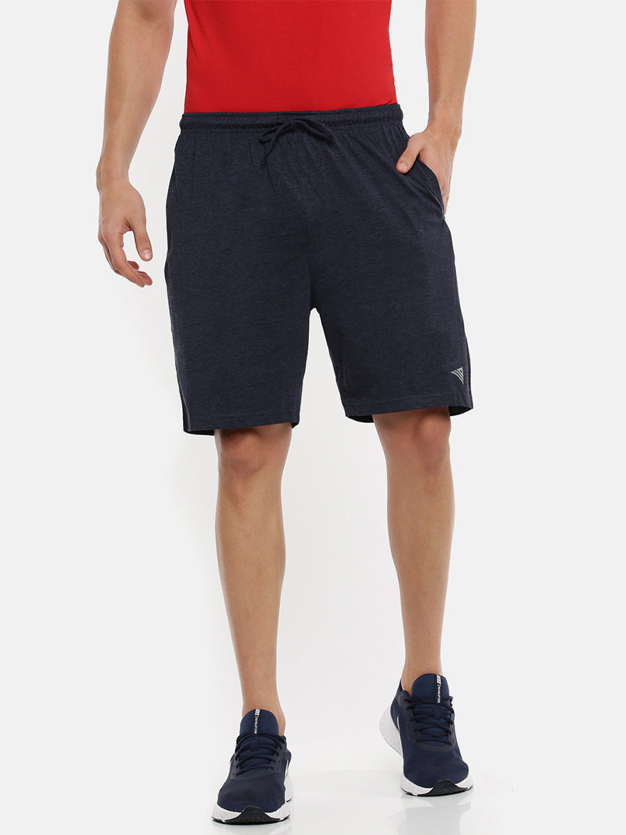 Men's Combed Cotton Smart Fit One Side Zipper Shorts (2 PCs Pack)-Front view blue