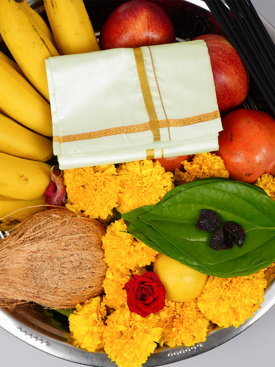 Silk Pooja Towel 4 Mulam Cream-View two
