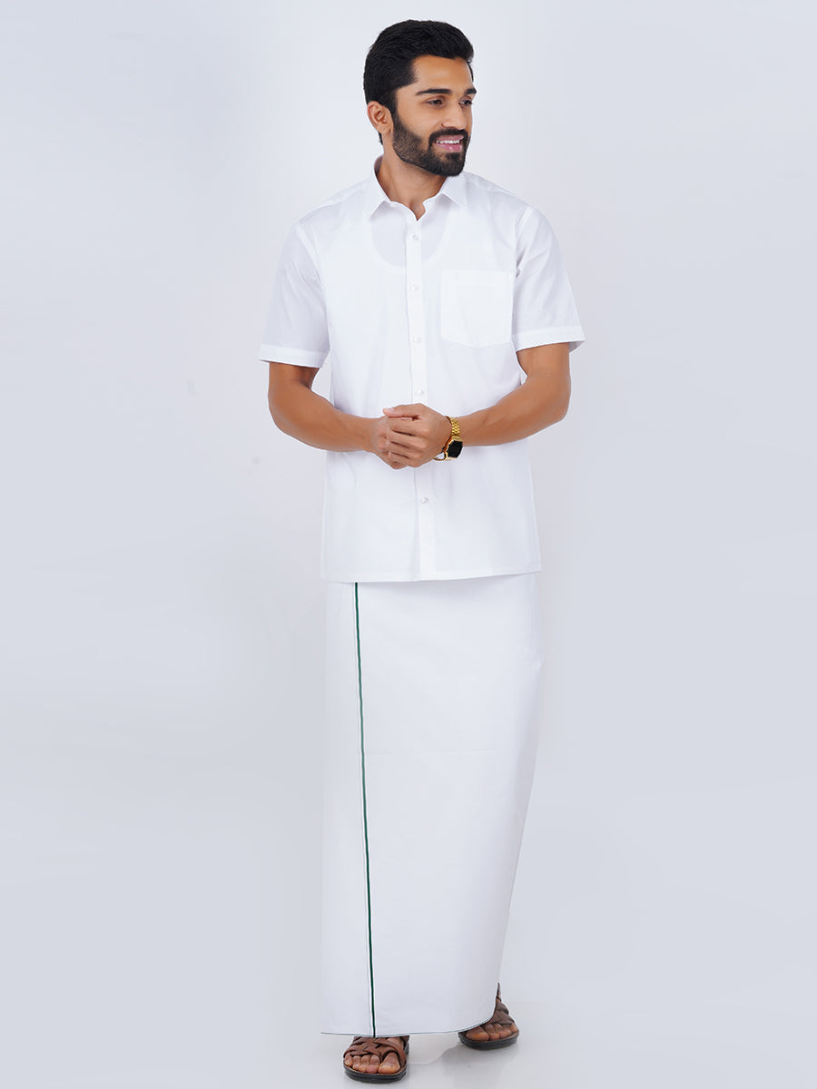 Mens Cotton White Shirt Half Sleeves Wewin New (2 Pcs Pack)-Front view