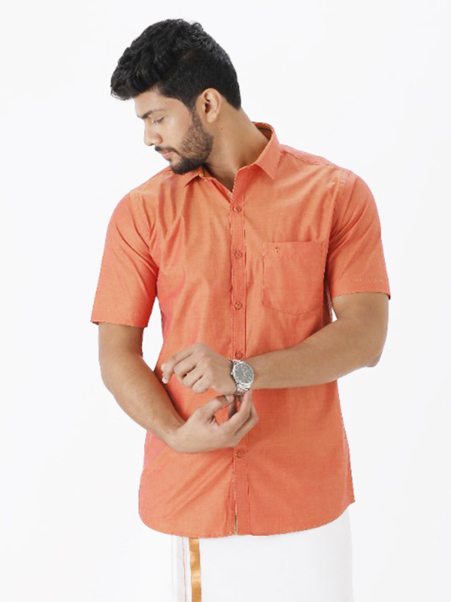 Mens Premium Cotton Formal Copper Half Sleeves Copper Shirt G105-Front view