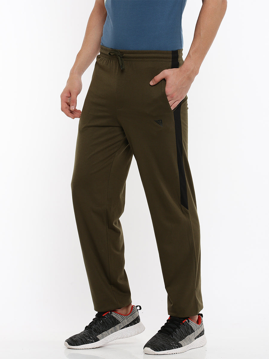 Combed Cotton Olive Green Smart Fit Trackpants with PocketsSide view