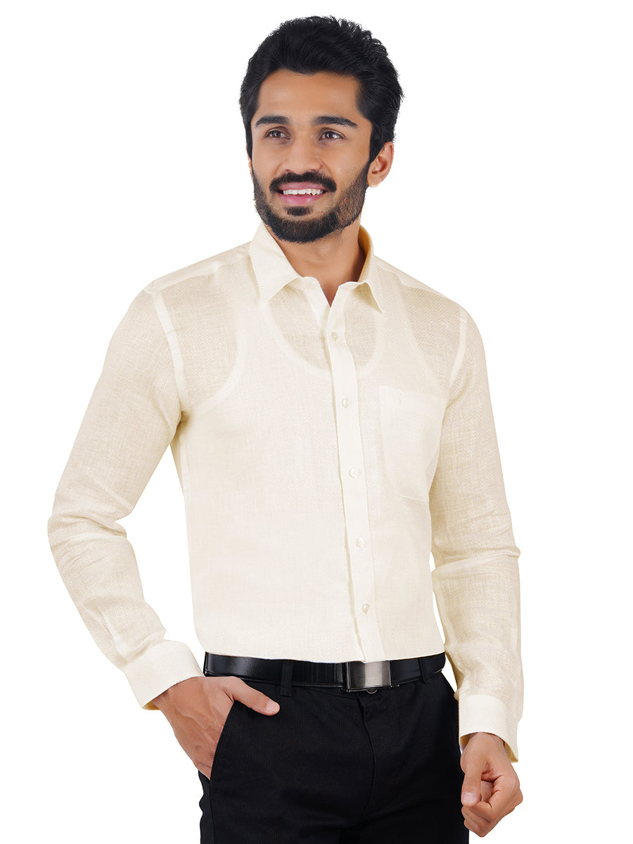 Mens Cotton Cream Shirt Full Sleeves Celebrity-Side view