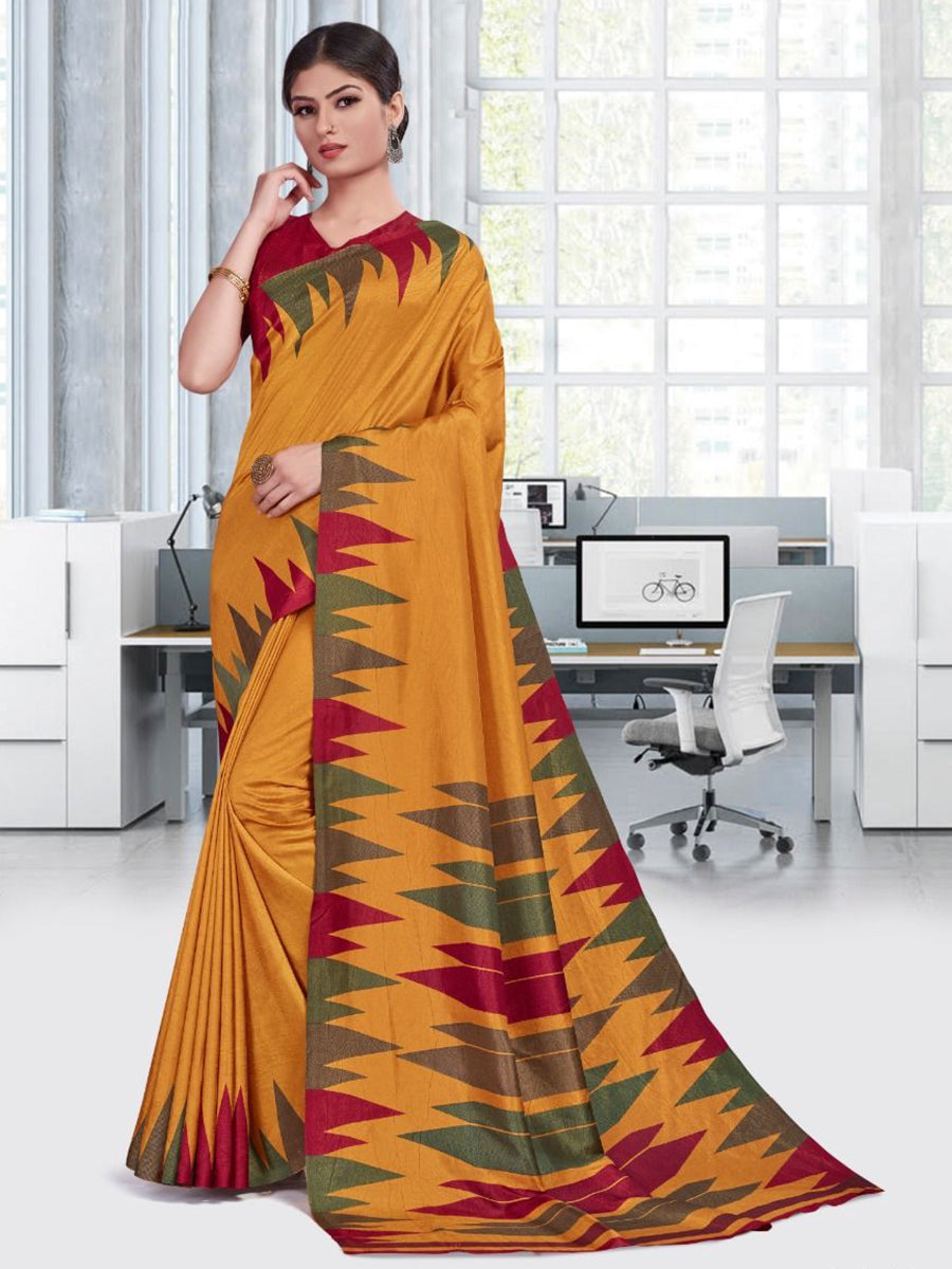 Buy Uniform Sarees Corp Pink and Green Women's Premium Manipuri Cotton  Plain Border Hotel (PNN) Uniform Sarees With Blouse Piece at Amazon.in