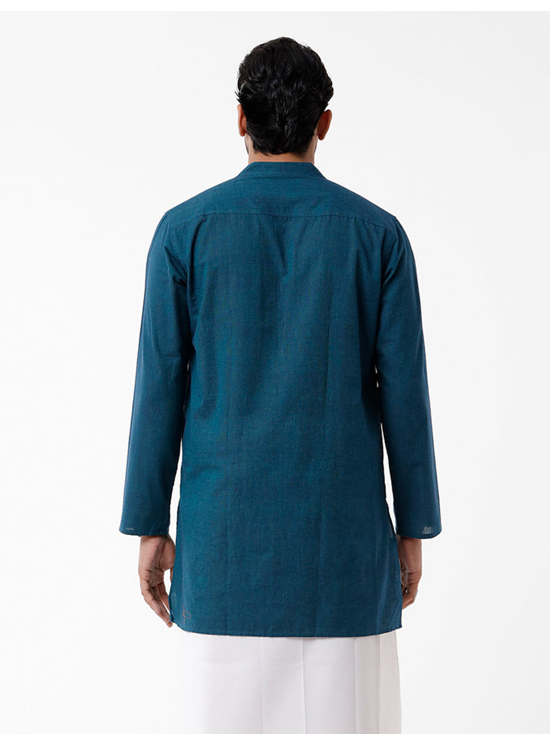 Mens Full Sleeves Blue Colour Medium Length Pocket kurta GK3